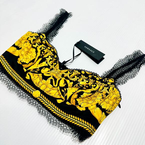 NWT Versace Silk Bralette Crop Top 38 US 2 XS Black Barocco Lace-Trimmed $1,190 - Picture 7 of 13
